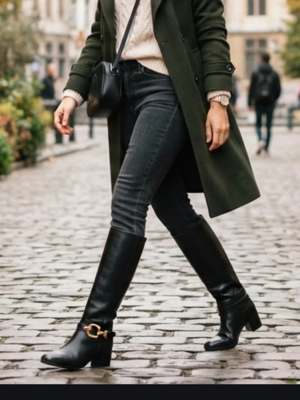Tory Burch Sophia Black Leather Riding Boots Size 8